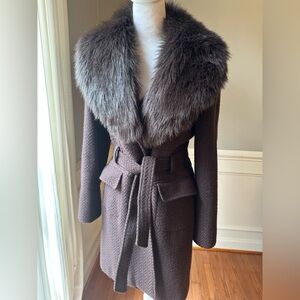 Marciano Chocolate Brown Coat with Animal Print Accent